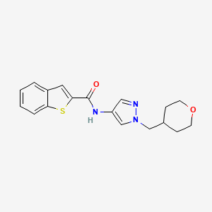 molecular formula C18H19N3O2S B2714736 N-(1-((tetrahydro-2H-pyran-4-yl)methyl)-1H-pyrazol-4-yl)benzo[b]thiophene-2-carboxamide CAS No. 1705995-63-6