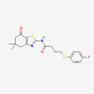 molecular formula C19H21FN2O2S2 B2714747 N-(5,5-dimethyl-7-oxo-4,5,6,7-tetrahydrobenzo[d]thiazol-2-yl)-4-((4-fluorophenyl)thio)butanamide CAS No. 922870-12-0