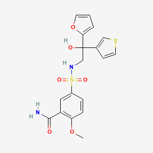 molecular formula C18H18N2O6S2 B2714749 5-(N-(2-(furan-2-yl)-2-hydroxy-2-(thiophen-3-yl)ethyl)sulfamoyl)-2-methoxybenzamide CAS No. 2034397-94-7