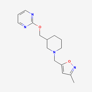 molecular formula C15H20N4O2 B2714759 3-Methyl-5-[[3-(pyrimidin-2-yloxymethyl)piperidin-1-yl]methyl]-1,2-oxazole CAS No. 2380034-49-9