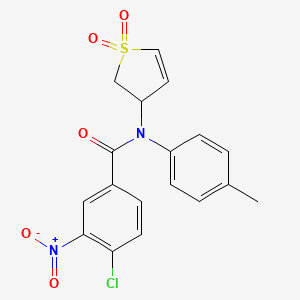 molecular formula C18H15ClN2O5S B2714763 4-chloro-N-(1,1-dioxido-2,3-dihydrothiophen-3-yl)-3-nitro-N-(p-tolyl)benzamide CAS No. 301675-78-5