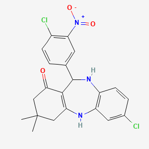 molecular formula C21H19Cl2N3O3 B2714778 2-chloro-6-(4-chloro-3-nitrophenyl)-9,9-dimethyl-6,8,10,11-tetrahydro-5H-benzo[b][1,4]benzodiazepin-7-one CAS No. 946386-89-6