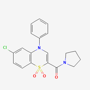 molecular formula C19H17ClN2O3S B2714787 (6-chloro-1,1-dioxido-4-phenyl-4H-benzo[b][1,4]thiazin-2-yl)(pyrrolidin-1-yl)methanone CAS No. 1251582-35-0