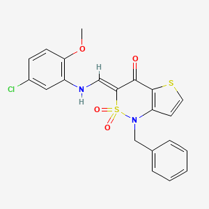 molecular formula C21H17ClN2O4S2 B2714798 (3Z)-1-benzyl-3-{[(5-chloro-2-methoxyphenyl)amino]methylene}-1H-thieno[3,2-c][1,2]thiazin-4(3H)-one 2,2-dioxide CAS No. 894670-31-6