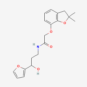 molecular formula C19H23NO5 B2714802 2-((2,2-二甲基-2,3-二氢苯并呋喃-7-基)氧基)-N-(3-(呋喃-2-基)-3-羟基丙基)乙酰胺 CAS No. 1421490-74-5