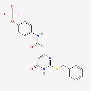 molecular formula C20H16F3N3O3S B2714819 2-(2-(benzylthio)-6-oxo-1,6-dihydropyrimidin-4-yl)-N-(4-(trifluoromethoxy)phenyl)acetamide CAS No. 1105208-66-9