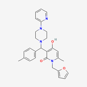 molecular formula C28H30N4O3 B2714825 1-(furan-2-ylmethyl)-4-hydroxy-6-methyl-3-((4-(pyridin-2-yl)piperazin-1-yl)(p-tolyl)methyl)pyridin-2(1H)-one CAS No. 897612-82-7