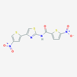 molecular formula C12H6N4O5S3 B2714826 5-硝基-N-[4-(4-硝基噻吩-2-基)-1,3-噻唑-2-基]噻吩-2-甲酰胺 CAS No. 393837-54-2