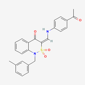 molecular formula C25H22N2O4S B2714838 (3E)-3-{[(4-acetylphenyl)amino]methylene}-1-(3-methylbenzyl)-1H-2,1-benzothiazin-4(3H)-one 2,2-dioxide CAS No. 892304-85-7