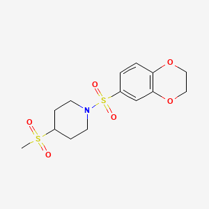 molecular formula C14H19NO6S2 B2714839 1-((2,3-Dihydrobenzo[b][1,4]dioxin-6-yl)sulfonyl)-4-(methylsulfonyl)piperidine CAS No. 1798618-52-6