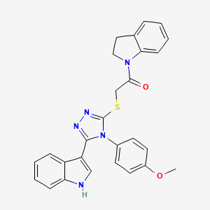 molecular formula C27H23N5O2S B2714857 2-((5-(1H-indol-3-yl)-4-(4-methoxyphenyl)-4H-1,2,4-triazol-3-yl)thio)-1-(indolin-1-yl)ethanone CAS No. 1105234-35-2