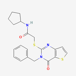 molecular formula C20H21N3O2S2 B2714873 2-(3-benzyl-4-oxothieno[3,2-d]pyrimidin-2-yl)sulfanyl-N-cyclopentylacetamide CAS No. 451468-51-2