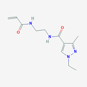 molecular formula C12H18N4O2 B2714880 1-Ethyl-3-methyl-N-[2-(prop-2-enoylamino)ethyl]pyrazole-4-carboxamide CAS No. 2198736-39-7