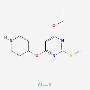 molecular formula C12H20ClN3O2S B2714882 4-Ethoxy-2-(methylthio)-6-(piperidin-4-yloxy)pyrimidine hydrochloride CAS No. 1353980-50-3