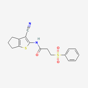 3-(benzenesulfonyl)-N-(3-cyano-5,6-dihydro-4H-cyclopenta[b]thiophen-2-yl)propanamide