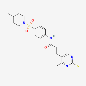 molecular formula C22H30N4O3S2 B2714916 3-(4,6-dimethyl-2-methylsulfanylpyrimidin-5-yl)-N-[4-(4-methylpiperidin-1-yl)sulfonylphenyl]propanamide CAS No. 1211603-20-1