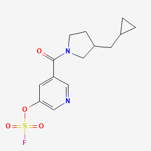 molecular formula C14H17FN2O4S B2714923 3-[3-(Cyclopropylmethyl)pyrrolidine-1-carbonyl]-5-fluorosulfonyloxypyridine CAS No. 2418695-94-8