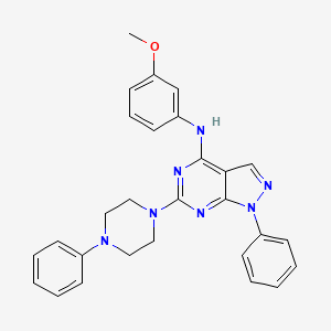 molecular formula C28H27N7O B2714925 N-(3-methoxyphenyl)-1-phenyl-6-(4-phenylpiperazin-1-yl)-1H-pyrazolo[3,4-d]pyrimidin-4-amine CAS No. 946219-55-2
