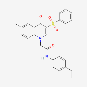molecular formula C26H24N2O4S B2714963 2-[3-(benzenesulfonyl)-6-methyl-4-oxoquinolin-1-yl]-N-(4-ethylphenyl)acetamide CAS No. 866588-73-0