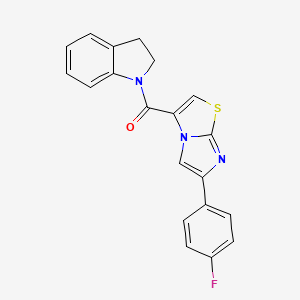 molecular formula C20H14FN3OS B2714964 (6-(4-Fluorophenyl)imidazo[2,1-b]thiazol-3-yl)(indolin-1-yl)methanone CAS No. 1049372-56-6