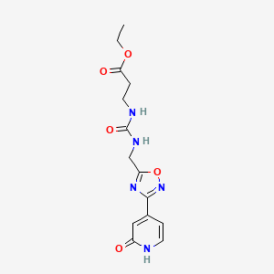 molecular formula C14H17N5O5 B2714966 Ethyl 3-(3-((3-(2-oxo-1,2-dihydropyridin-4-yl)-1,2,4-oxadiazol-5-yl)methyl)ureido)propanoate CAS No. 1904302-31-3