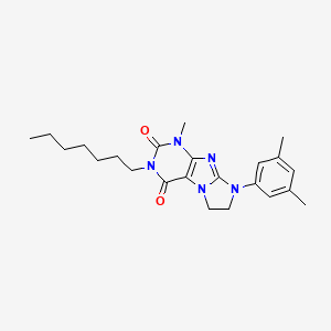 molecular formula C23H31N5O2 B2714973 8-(3,5-dimethylphenyl)-3-heptyl-1-methyl-7,8-dihydro-1H-imidazo[2,1-f]purine-2,4(3H,6H)-dione CAS No. 872843-35-1