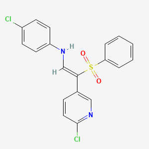 molecular formula C19H14Cl2N2O2S B2714984 4-氯-N-[(Z)-2-(6-氯-3-吡啶基)-2-(苯基磺酰)乙烯基]苯胺 CAS No. 478048-58-7