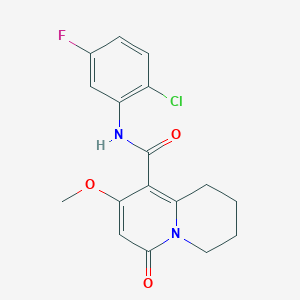 molecular formula C17H16ClFN2O3 B2715000 N-(2-chloro-5-fluorophenyl)-8-methoxy-6-oxo-1,3,4,6-tetrahydro-2H-quinolizine-9-carboxamide CAS No. 1775420-39-7