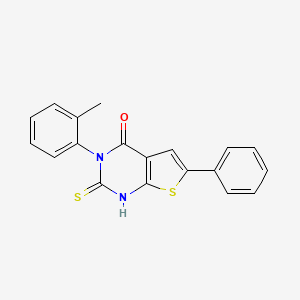 molecular formula C19H14N2OS2 B2715012 3-(2-methylphenyl)-6-phenyl-2-sulfanyl-3H,4H-thieno[2,3-d]pyrimidin-4-one CAS No. 724704-32-9