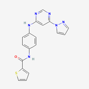 molecular formula C18H14N6OS B2715035 N-(4-((6-(1H-吡唑-1-基)嘧啶-4-基)氨基)苯基)噻吩-2-羧酰胺 CAS No. 1170567-32-4