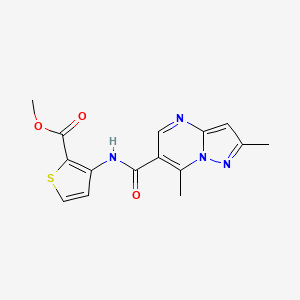 molecular formula C15H14N4O3S B2715041 Methyl 3-{[(2,7-dimethylpyrazolo[1,5-a]pyrimidin-6-yl)carbonyl]amino}-2-thiophenecarboxylate CAS No. 691868-60-7