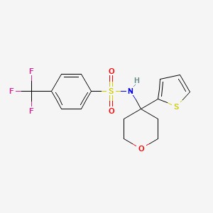 molecular formula C16H16F3NO3S2 B2715053 N-(4-(thiophen-2-yl)tetrahydro-2H-pyran-4-yl)-4-(trifluoromethyl)benzenesulfonamide CAS No. 2034326-08-2