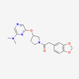 molecular formula C19H22N4O4 B2715057 2-(Benzo[d][1,3]dioxol-5-yl)-1-(3-((6-(dimethylamino)pyrazin-2-yl)oxy)pyrrolidin-1-yl)ethanone CAS No. 2034402-28-1