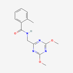 molecular formula C14H16N4O3 B2715082 N-((4,6-dimethoxy-1,3,5-triazin-2-yl)methyl)-2-methylbenzamide CAS No. 2034574-26-8