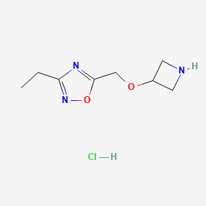 molecular formula C8H14ClN3O2 B2715091 5-[(Azetidin-3-yloxy)methyl]-3-ethyl-1,2,4-oxadiazole hydrochloride CAS No. 1955540-29-0