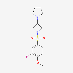 molecular formula C14H19FN2O3S B2715109 1-[1-(3-Fluoro-4-methoxyphenyl)sulfonylazetidin-3-yl]pyrrolidine CAS No. 2320861-02-5