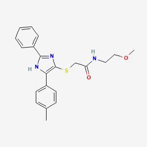 molecular formula C21H23N3O2S B2715145 N-(2-methoxyethyl)-2-((2-phenyl-5-(p-tolyl)-1H-imidazol-4-yl)thio)acetamide CAS No. 901259-46-9