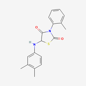 molecular formula C18H18N2O2S B2715146 5-[(3,4-二甲基苯基)氨基]-3-(2-甲基苯基)-1,3-噻唑烷-2,4-二酮 CAS No. 1009342-07-7