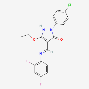 molecular formula C18H14ClF2N3O2 B2715158 2-(4-chlorophenyl)-4-[(2,4-difluoroanilino)methylene]-5-ethoxy-2,4-dihydro-3H-pyrazol-3-one CAS No. 338751-17-0