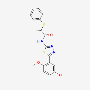 molecular formula C19H19N3O3S2 B2715159 N-[5-(2,5-dimethoxyphenyl)-1,3,4-thiadiazol-2-yl]-2-phenylsulfanylpropanamide CAS No. 394235-68-8