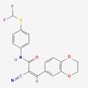 molecular formula C19H14F2N2O3S B2715187 (Z)-2-Cyano-N-[4-(difluoromethylsulfanyl)phenyl]-3-(2,3-dihydro-1,4-benzodioxin-6-yl)prop-2-enamide CAS No. 326916-80-7