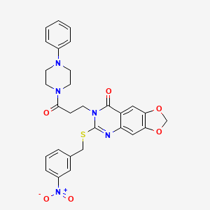 molecular formula C29H27N5O6S B2715203 6-{[(3-nitrophenyl)methyl]sulfanyl}-7-[3-oxo-3-(4-phenylpiperazin-1-yl)propyl]-2H,7H,8H-[1,3]dioxolo[4,5-g]quinazolin-8-one CAS No. 896706-37-9