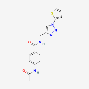 molecular formula C16H15N5O2S B2715209 4-acetamido-N-((1-(thiophen-2-yl)-1H-1,2,3-triazol-4-yl)methyl)benzamide CAS No. 2034533-42-9