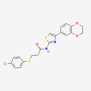 molecular formula C20H17ClN2O3S2 B2715220 3-((4-氯苯基)硫基)-N-(4-(2,3-二氢苯并[b][1,4]二氧杂环己-6-基)噻唑-2-基)丙酰胺 CAS No. 895476-78-5