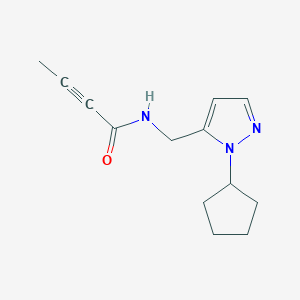 molecular formula C13H17N3O B2715222 N-[(2-Cyclopentylpyrazol-3-yl)methyl]but-2-ynamide CAS No. 2411277-66-0