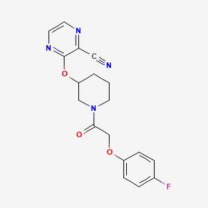 molecular formula C18H17FN4O3 B2715224 3-((1-(2-(4-Fluorophenoxy)acetyl)piperidin-3-yl)oxy)pyrazine-2-carbonitrile CAS No. 2034434-30-3