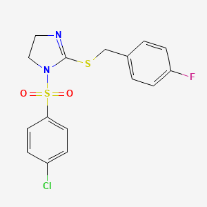 molecular formula C16H14ClFN2O2S2 B2715232 1-(4-chlorobenzenesulfonyl)-2-{[(4-fluorophenyl)methyl]sulfanyl}-4,5-dihydro-1H-imidazole CAS No. 868216-85-7