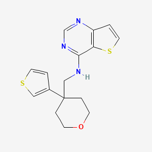 molecular formula C16H17N3OS2 B2715240 N-[(4-Thiophen-3-yloxan-4-yl)methyl]thieno[3,2-d]pyrimidin-4-amine CAS No. 2380193-59-7
