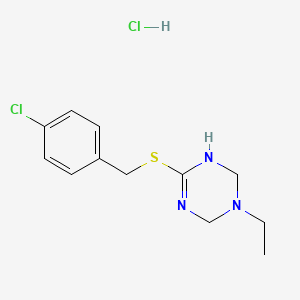 molecular formula C12H17Cl2N3S B2715245 6-[(4-Chlorobenzyl)thio]-3-ethyl-1,2,3,4-tetrahydro-1,3,5-triazine hydrochloride CAS No. 1089321-62-9