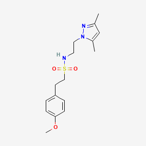 molecular formula C16H23N3O3S B2715279 N-(2-(3,5-二甲基-1H-吡唑-1-基)乙基)-2-(4-甲氧基苯基)乙烷磺酰胺 CAS No. 1226433-30-2